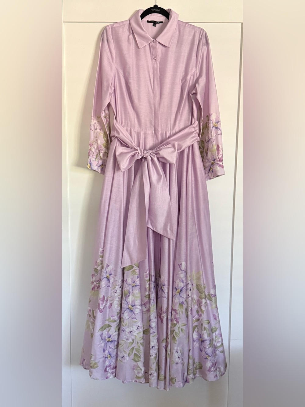 Alex Marie Cheryl Long Sleeve Lilac Floral Tie-Waist Maxi Gown Dress Size 12